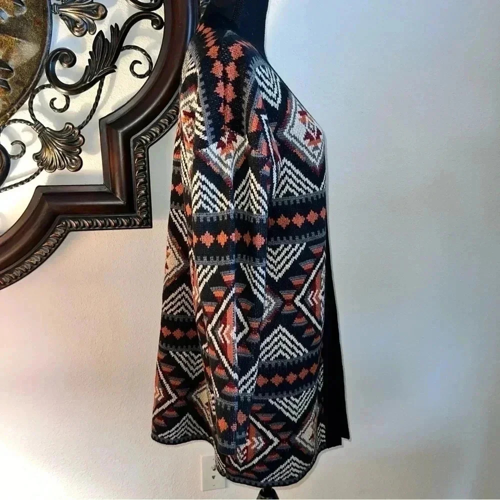 Savanna Jane Women’s Aztec Duster Topper Long Sweater Black Copper Size Small - Picture 4 of 13